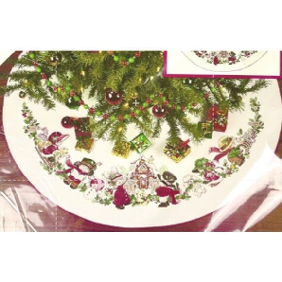 Vintage Needle Treasures 48" Sugar Plum Lane Christmas Tree Skirt Cross Stitch - Picture 2 of 5